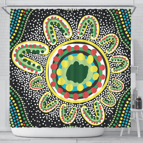 Australia Aboriginal Shower Curtain - Green Aboriginal Style Dot Painting Shower Curtain
