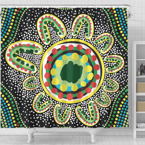 Australia Aboriginal Shower Curtain - Green Aboriginal Style Dot Painting Shower Curtain