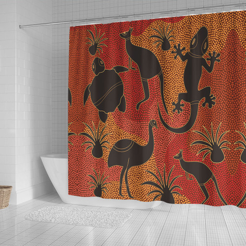 Australia Aboriginal Shower Curtain - Aboriginal Dot Art With Animals Shower Curtain Australia Aboriginal Shower Curtain - Aboriginal Dot Art With Animals Shower Curtain