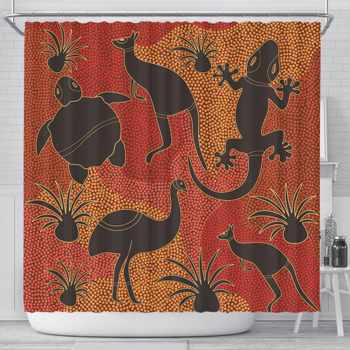Australia Aboriginal Shower Curtain - Aboriginal Dot Art With Animals Shower Curtain Australia Aboriginal Shower Curtain - Aboriginal Dot Art With Animals Shower Curtain