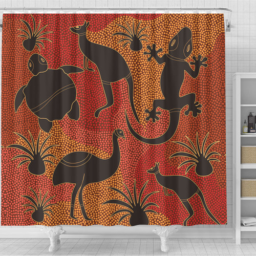 Australia Aboriginal Shower Curtain - Aboriginal Dot Art With Animals Shower Curtain Australia Aboriginal Shower Curtain - Aboriginal Dot Art With Animals Shower Curtain