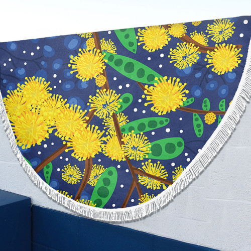 Australia Aboriginal Beach Blanket - Australian Yellow Wattle Flower Artwork Beach Blanket Australia Aboriginal Beach Blanket - Australian Yellow Wattle Flower Artwork Beach Blanket