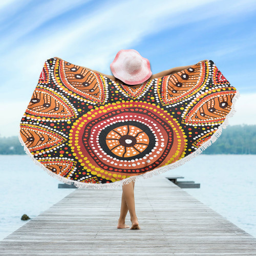 Australia Aboriginal Beach Blanket - Beautiful Dotted Leaves Aboriginal Art Background Beach Blanket Australia Aboriginal Beach Blanket - Beautiful Dotted Leaves Aboriginal Art Background Beach Blanket
