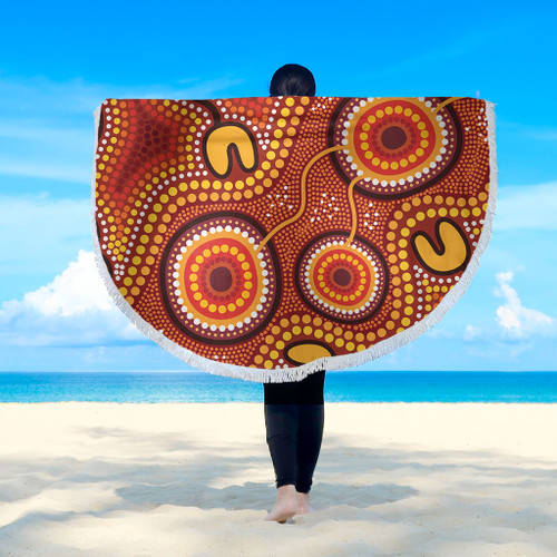 Australia Aboriginal Beach Blanket - Connection Concept Dot Aboriginal Colorful Painting Beach Blanket Australia Aboriginal Beach Blanket - Connection Concept Dot Aboriginal Colorful Painting Beach Blanket