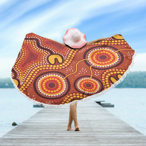 Australia Aboriginal Beach Blanket - Connection Concept Dot Aboriginal Colorful Painting Beach Blanket Australia Aboriginal Beach Blanket - Connection Concept Dot Aboriginal Colorful Painting Beach Blanket