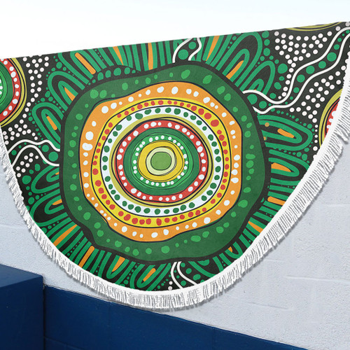 Australia Aboriginal Beach Blanket - Green Aboriginal Style Dot Painting Beach Blanket Australia Aboriginal Beach Blanket - Green Aboriginal Style Dot Painting Beach Blanket