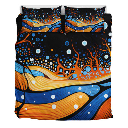 Australia Dreaming Aboriginal Bedding Set - Aboriginal Art Indigenous Dot Painting Inspired Bedding Set Australia Dreaming Aboriginal Bedding Set - Aboriginal Art Indigenous Dot Painting Inspired Bedding Set