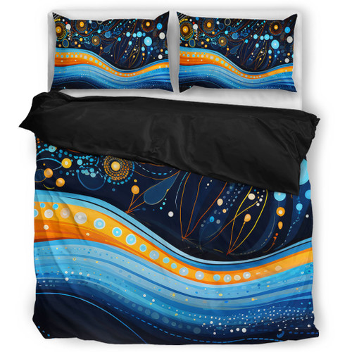 Australia Dreaming Aboriginal Bedding Set - Aboriginal Culture Indigenous Dot Painting Art Inspired Bedding Set