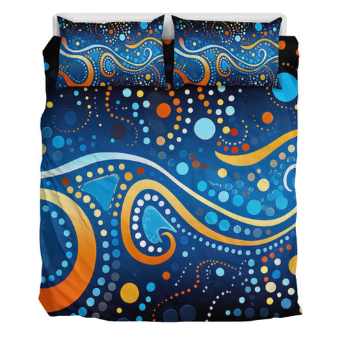 Australia Dreaming Aboriginal Bedding Set - Aboriginal Culture Indigenous Dot Painting Color Inspired Bedding Set