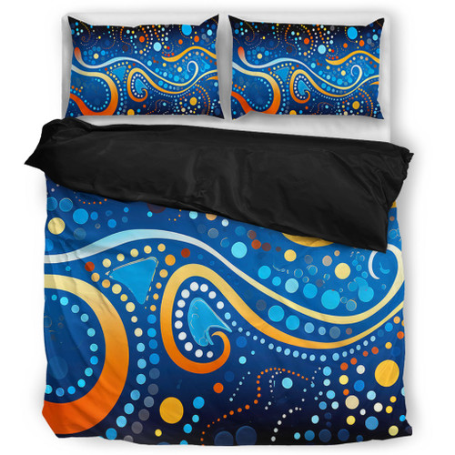 Australia Dreaming Aboriginal Bedding Set - Aboriginal Culture Indigenous Dot Painting Color Inspired Bedding Set