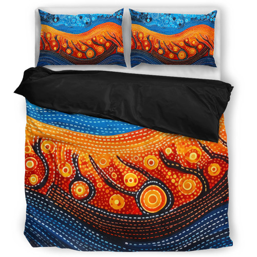 Australia Dreaming Aboriginal Bedding Set - Aboriginal Culture Indigenous River Dot Painting Art Inspired Bedding Set Australia Dreaming Aboriginal Bedding Set - Aboriginal Culture Indigenous River Dot Painting Art Inspired Bedding Set