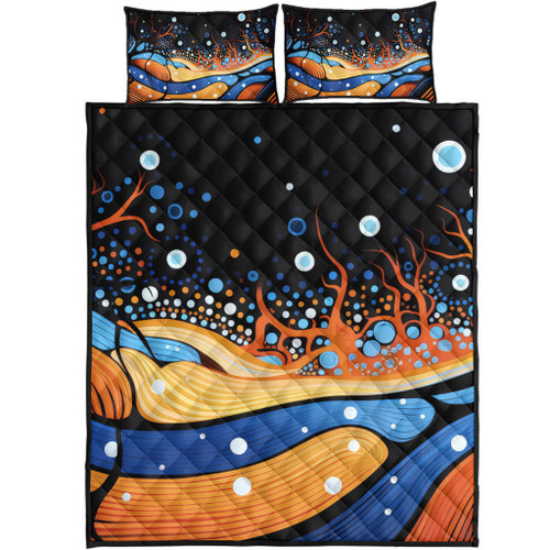 Australia Dreaming Aboriginal Quilt Bed Set - Aboriginal Art Indigenous Dot Painting Inspired Quilt Bed Set Australia Dreaming Aboriginal Quilt Bed Set - Aboriginal Art Indigenous Dot Painting Inspired Quilt Bed Set