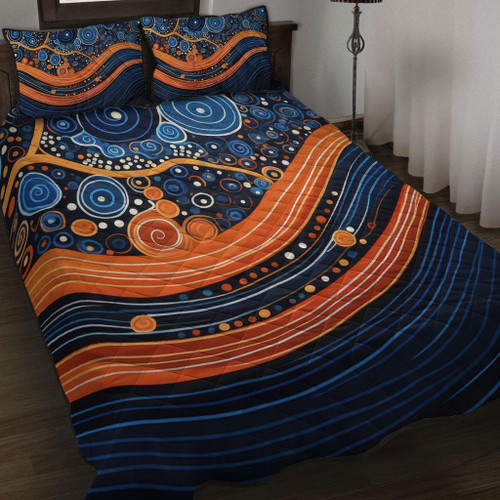 Australia Dreaming Aboriginal Quilt Bed Set - Aboriginal Culture Indigenous Dot Art Painting Inspired Quilt Bed Set