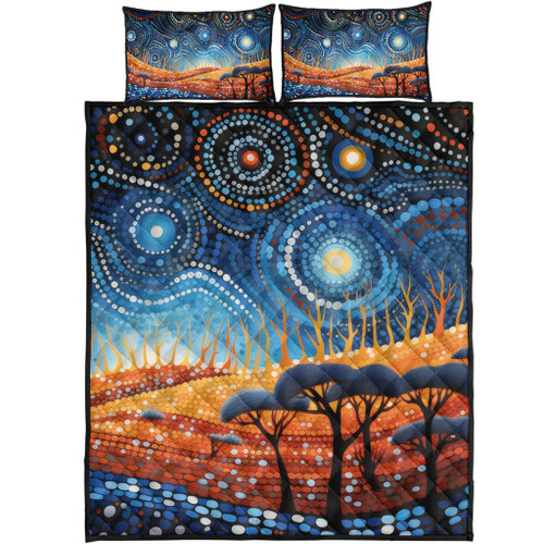 Australia Dreaming Aboriginal Quilt Bed Set - Aboriginal Culture Indigenous Land Dot Painting Art Inspired Quilt Bed Set
