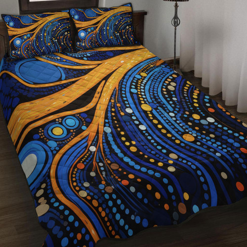 Australia Dreaming Aboriginal Quilt Bed Set - Aboriginal Indigenous Culture Dot Painting Art Inspired Quilt Bed Set