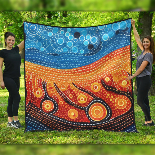 Australia Dreaming Aboriginal Quilt - Aboriginal Culture Indigenous River Dot Painting Art Inspired Quilt Australia Dreaming Aboriginal Quilt - Aboriginal Culture Indigenous River Dot Painting Art Inspired Quilt