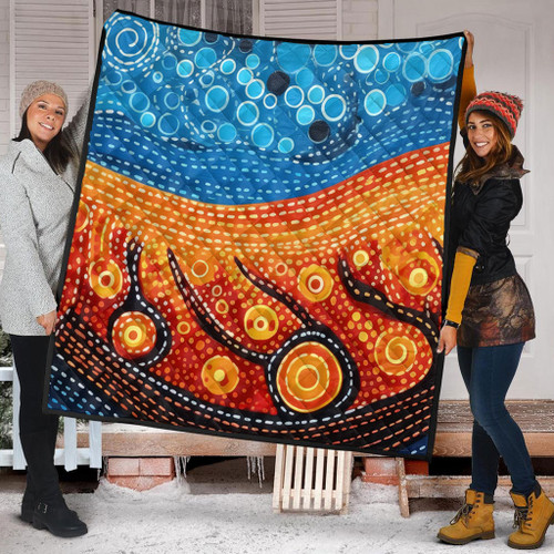 Australia Dreaming Aboriginal Quilt - Aboriginal Culture Indigenous River Dot Painting Art Inspired Quilt