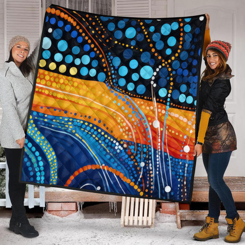 Australia Dreaming Aboriginal Quilt - Colorful Aboriginal With Indigenous Patterns Inspired Quilt