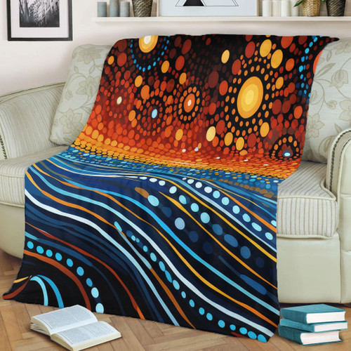 Australia Dreaming Aboriginal Blanket - Aboriginal Culture Indigenous Dreaming Dot Painting Art Inspired Blanket