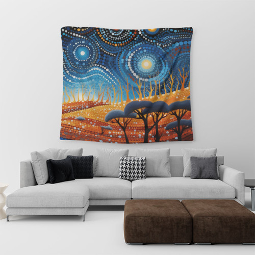 Australia Dreaming Aboriginal Tapestry - Aboriginal Culture Indigenous Land Dot Painting Art Inspired Tapestry Australia Dreaming Aboriginal Tapestry - Aboriginal Culture Indigenous Land Dot Painting Art Inspired Tapestry