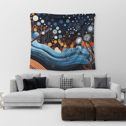 Australia Dreaming Aboriginal Tapestry - Aboriginal Culture Indigenous Trees Dot Painting Art Inspired Tapestry Australia Dreaming Aboriginal Tapestry - Aboriginal Culture Indigenous Trees Dot Painting Art Inspired Tapestry