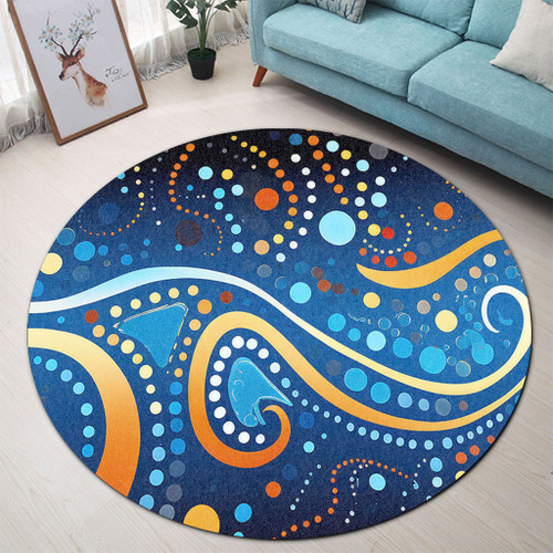 Australia Dreaming Aboriginal Round Rug - Aboriginal Culture Indigenous Dot Painting Color Inspired Round Rug