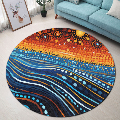 Australia Dreaming Aboriginal Round Rug - Aboriginal Culture Indigenous Dreaming Dot Painting Art Inspired Round Rug