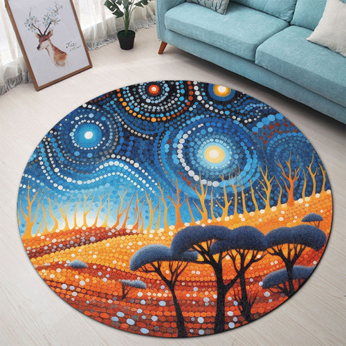 Australia Dreaming Aboriginal Round Rug - Aboriginal Culture Indigenous Land Dot Painting Art Inspired Round Rug