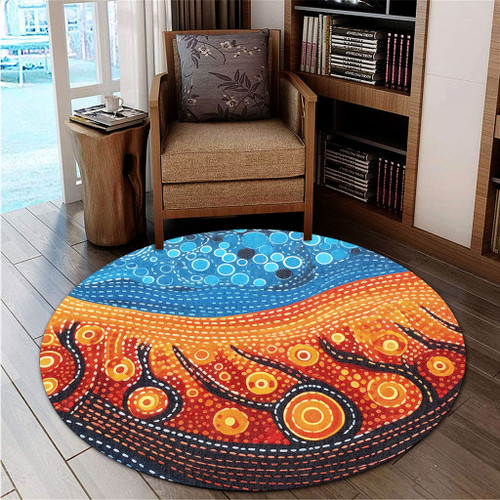 Australia Dreaming Aboriginal Round Rug - Aboriginal Culture Indigenous River Dot Painting Art Inspired Round Rug Australia Dreaming Aboriginal Round Rug - Aboriginal Culture Indigenous River Dot Painting Art Inspired Round Rug