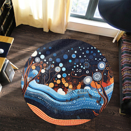 Australia Dreaming Aboriginal Round Rug - Aboriginal Culture Indigenous Trees Dot Painting Art Inspired Round Rug Australia Dreaming Aboriginal Round Rug - Aboriginal Culture Indigenous Trees Dot Painting Art Inspired Round Rug