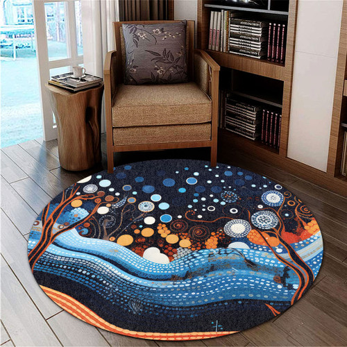 Australia Dreaming Aboriginal Round Rug - Aboriginal Culture Indigenous Trees Dot Painting Art Inspired Round Rug Australia Dreaming Aboriginal Round Rug - Aboriginal Culture Indigenous Trees Dot Painting Art Inspired Round Rug