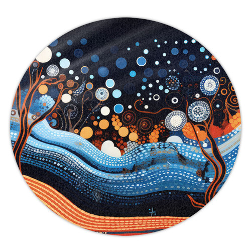 Australia Dreaming Aboriginal Round Rug - Aboriginal Culture Indigenous Trees Dot Painting Art Inspired Round Rug Australia Dreaming Aboriginal Round Rug - Aboriginal Culture Indigenous Trees Dot Painting Art Inspired Round Rug