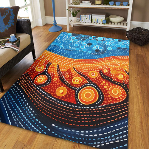 Australia Dreaming Aboriginal Area Rug - Aboriginal Culture Indigenous River Dot Painting Art Inspired Area Rug Australia Dreaming Aboriginal Area Rug - Aboriginal Culture Indigenous River Dot Painting Art Inspired Area Rug