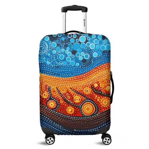 Australia Dreaming Aboriginal Luggage Cover - Aboriginal Culture Indigenous River Dot Painting Art Inspired Luggage Cover Australia Dreaming Aboriginal Luggage Cover - Aboriginal Culture Indigenous River Dot Painting Art Inspired Luggage Cover