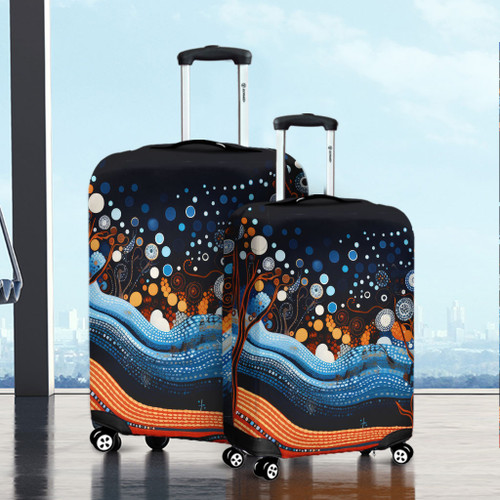 Australia Dreaming Aboriginal Luggage Cover - Aboriginal Culture Indigenous Trees Dot Painting Art Inspired Luggage Cover Australia Dreaming Aboriginal Luggage Cover - Aboriginal Culture Indigenous Trees Dot Painting Art Inspired Luggage Cover