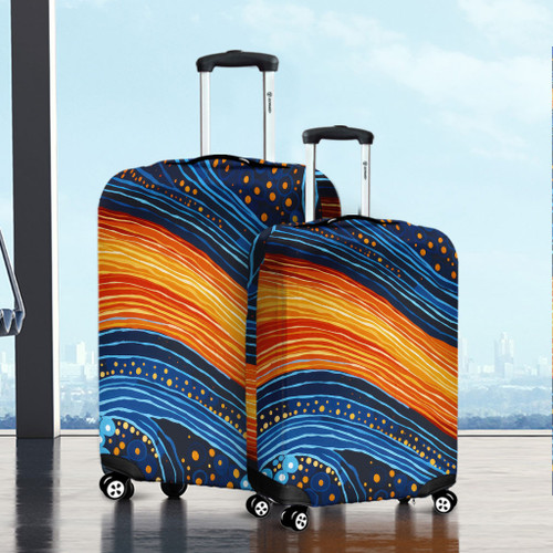 Australia Dreaming Aboriginal Luggage Cover - Aboriginal Culture Rive In Dot Painting Inspired Luggage Cover