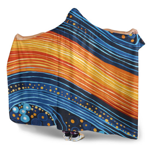 Australia Dreaming Aboriginal Hooded Blanket - Aboriginal Culture Rive In Dot Painting Inspired Hooded Blanket