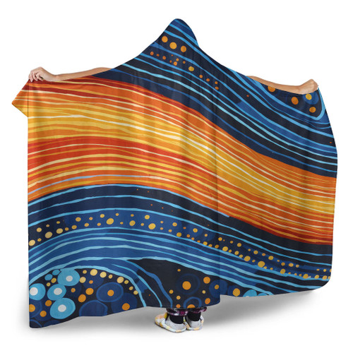 Australia Dreaming Aboriginal Hooded Blanket - Aboriginal Culture Rive In Dot Painting Inspired Hooded Blanket