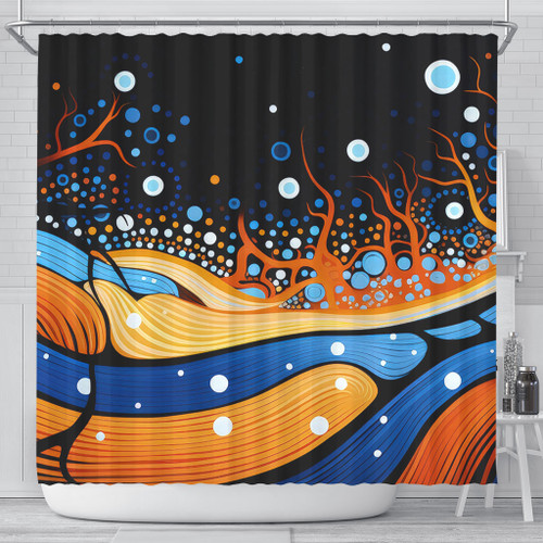 Australia Dreaming Aboriginal Shower Curtain - Aboriginal Art Indigenous Dot Painting Inspired Shower Curtain Australia Dreaming Aboriginal Shower Curtain - Aboriginal Art Indigenous Dot Painting Inspired Shower Curtain