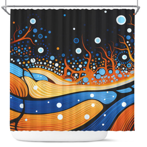 Australia Dreaming Aboriginal Shower Curtain - Aboriginal Art Indigenous Dot Painting Inspired Shower Curtain Australia Dreaming Aboriginal Shower Curtain - Aboriginal Art Indigenous Dot Painting Inspired Shower Curtain
