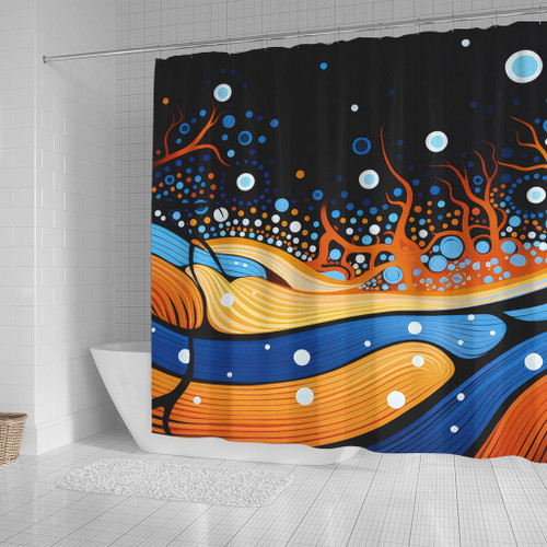 Australia Dreaming Aboriginal Shower Curtain - Aboriginal Art Indigenous Dot Painting Inspired Shower Curtain Australia Dreaming Aboriginal Shower Curtain - Aboriginal Art Indigenous Dot Painting Inspired Shower Curtain