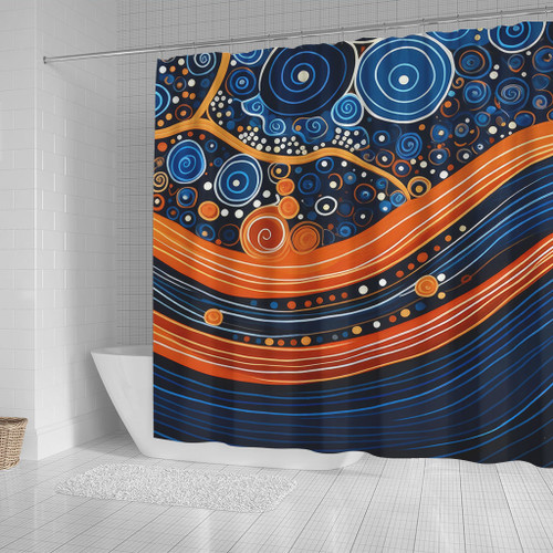 Australia Dreaming Aboriginal Shower Curtain - Aboriginal Culture Indigenous Dot Art Painting Inspired Shower Curtain Australia Dreaming Aboriginal Shower Curtain - Aboriginal Culture Indigenous Dot Art Painting Inspired Shower Curtain