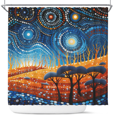 Australia Dreaming Aboriginal Shower Curtain - Aboriginal Culture Indigenous Land Dot Painting Art Inspired Shower Curtain Australia Dreaming Aboriginal Shower Curtain - Aboriginal Culture Indigenous Land Dot Painting Art Inspired Shower Curtain