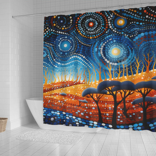 Australia Dreaming Aboriginal Shower Curtain - Aboriginal Culture Indigenous Land Dot Painting Art Inspired Shower Curtain Australia Dreaming Aboriginal Shower Curtain - Aboriginal Culture Indigenous Land Dot Painting Art Inspired Shower Curtain