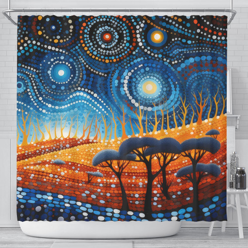 Australia Dreaming Aboriginal Shower Curtain - Aboriginal Culture Indigenous Land Dot Painting Art Inspired Shower Curtain Australia Dreaming Aboriginal Shower Curtain - Aboriginal Culture Indigenous Land Dot Painting Art Inspired Shower Curtain