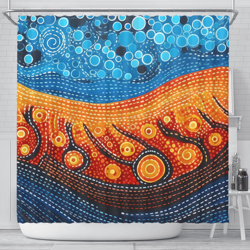 Australia Dreaming Aboriginal Shower Curtain - Aboriginal Culture Indigenous River Dot Painting Art Inspired Shower Curtain Australia Dreaming Aboriginal Shower Curtain - Aboriginal Culture Indigenous River Dot Painting Art Inspired Shower Curtain