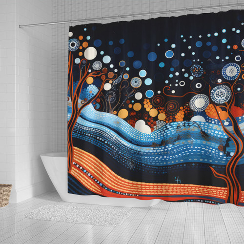 Australia Dreaming Aboriginal Shower Curtain - Aboriginal Culture Indigenous Trees Dot Painting Art Inspired Shower Curtain Australia Dreaming Aboriginal Shower Curtain - Aboriginal Culture Indigenous Trees Dot Painting Art Inspired Shower Curtain
