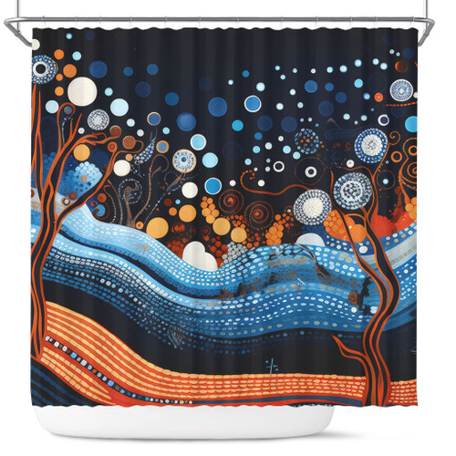 Australia Dreaming Aboriginal Shower Curtain - Aboriginal Culture Indigenous Trees Dot Painting Art Inspired Shower Curtain Australia Dreaming Aboriginal Shower Curtain - Aboriginal Culture Indigenous Trees Dot Painting Art Inspired Shower Curtain
