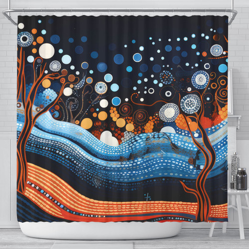 Australia Dreaming Aboriginal Shower Curtain - Aboriginal Culture Indigenous Trees Dot Painting Art Inspired Shower Curtain Australia Dreaming Aboriginal Shower Curtain - Aboriginal Culture Indigenous Trees Dot Painting Art Inspired Shower Curtain