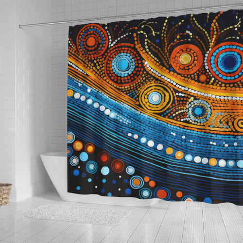 Australia Dreaming Aboriginal Shower Curtain - Aboriginal Dot Painting Art Indigenous Culture Inspired Shower Curtain Australia Dreaming Aboriginal Shower Curtain - Aboriginal Dot Painting Art Indigenous Culture Inspired Shower Curtain